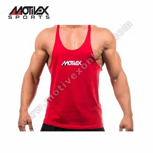 Tank Top Gym pria, rompi Motivex Stringer angkat beban binaraga angkat berat katun Gym pakaian olahraga Romper rompi
