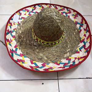 Chapeau de paille mexicain tissé à la main, sombrero mexicain pour fête, chapeau de paille à large bord avec ruban personnalisé - Product Image 1