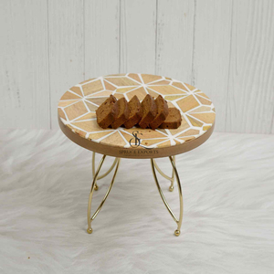 Modern Wood Resin Geometric Cake Stand Round Shape Dessert Display Platter With Gold Metal Legs For Party & Wedding Decor - Product Image 1
