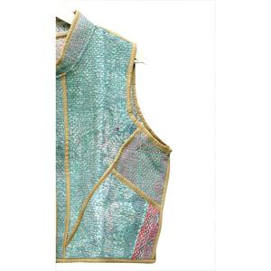 Chaleco de Tweed Tejido Transpirable con Parches, Cuello Mandarín, Bloques de Color, Chaqueta de Otoño para Mujer, 100% Algodón - Product Image 5