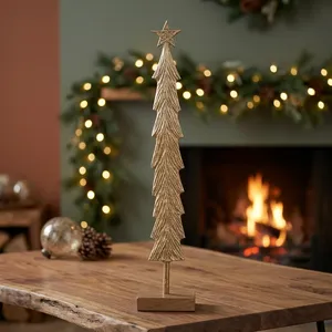 Elegant Gold Christmas <b>Tree</b> Tabletop Decor with <b>Star</b> Wooden Base Festive Holiday Home Decoration - Product Image 6