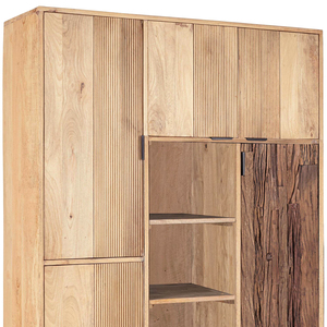 Modern Wooden Wardrobe With Flat Panel Doors 3 Shelves 2 Drawers 5 door <b>Sideboard</b> Solid Wood <b>Rustic</b> Bedroom Storage Cabinet - Product Image 5