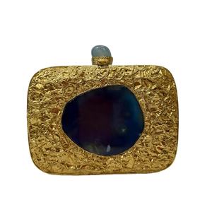 กระเป๋าคลัทช์โลหะสีทองลายเท็กซ์เจอร์ ประดับแผ่นหินอาเกตทรงรี งานแฮนด์เมด สำหรับงานเลี้ยงกลางคืน งานแต่งงาน หรือโอกาสพิเศษ สไตล์หรูหรา - Product Image 1