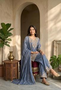 Ensemble Salwar Kameez indien pakistanais brodé bleu pour femmes, robe de fête, tenue de mariage, vêtements de festival - Product Image 5