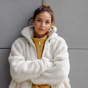 เสื้อแจ็คเก็ตขนเฟอร์เชอร์ปาแบบซิปเต็มตัวขนาดใหญ่พิเศษสำหรับผู้หญิง เสื้อแจ็คเก็ตขนเฟอร์เชอร์ปาแบบซิปคอตั้งสำหรับผู้หญิง - Product Image 1