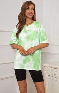 Camiseta de algodón tie-dye para mujer, cuello redondo, manga corta, corte holgado, informal, transpirable, de punto jersey, para primavera/verano - Product Image 4