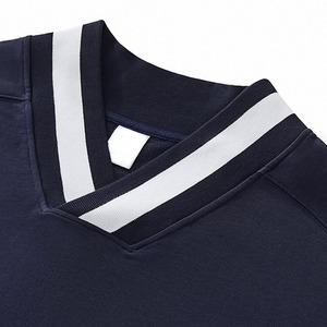 In Stock Ready to Ship Streetwear Wholesale ODM Blank 380gsm 100% Cotton Old Money <b>Style</b> V-Neck Colorblock Boxy Sweatshirt - Product Image 4