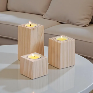 Juego de 3 portavelas de madera, decoración natural para el hogar, decoración de mesa, decoración romántica, soporte para velas - Product Image 1