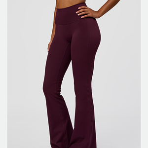 High Waist <b>Flared</b> Leg Yoga <b>Leggings</b> Solid Color Seamless Full Length Spandex Polyester Women's Activewear Pants - Product Image 3