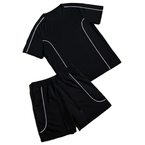 Ensemble de sport unisexe en polyester pour homme, t-shirt à manches courtes avec short à taille élastique, évacuation de l'humidité, toutes saisons, coupe classique - Product Image 3