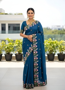 Sari Rangoli doux et élégant avec broderies et magnifique chemisier à broderies continues - Product Image 2