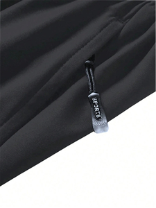 Pantalones Cortos Deportivos para Hombre, Negros, Tejidos, con Cintura Elástica, Bolsillos, Secado Rápido, Color Sólido, Corte Medio, Estilo Casual - Product Image 4