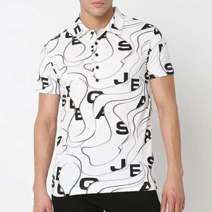 Men's Short Sleeve for <b>Shirt</b> <b>Striped</b> Pattern Front Logo Knitted Polyester Quick Dry Casual Color Blocked Regular Fit - Product Image 1
