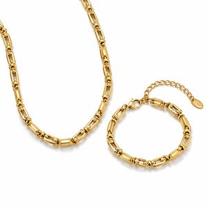 Geometric Link Chain Jewelry Set Gold Plated <b>Necklace</b> and Bracelet Unisex Classic Style - Product Image 1
