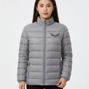 <b>Men's</b> Gray <b>Jacket</b> Stand Collar Zipper Front Embroidery Windproof Winter Casual Regular Fit Polyester Wadding - Product Image 2