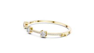 Bracelet ouvert en or jaune avec trois diamants, bracelet de luxe pour femmes, bracelet élégant, cadeau de mariage ou d'anniversaire, bijoux - Product Image 5