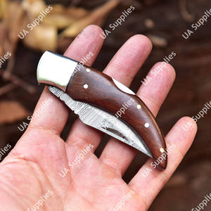 Professional Handmade Damascus Steel <b>Utility</b> Folding Pocket <b>Knife</b> Outdoor Hunting OEM/ OBM Back Lock Pakka Wood Handle DIY Grade - Product Image 3