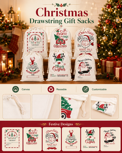 Santa Sacks Classic Fashionable <b>Large</b> Christmas Canvas Cotton Drawstring <b>Bags</b> Bulk <b>Storage</b> Gift Wrapping 27.5" X 19.5" - Product Image 4