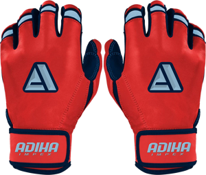 Adiha Impex Premium Leather Batting <b>Gloves</b> Customizable Professional <b>Red</b> Navy Blue Leather Padded Hook Loop Closure Unisex Adult - Product Image 1