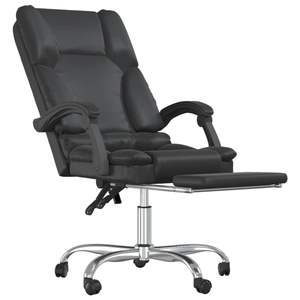 Chaise de bureau en similicuir noir avec fonction massage, grande construction en contreplaqué et métal - Product Image 6