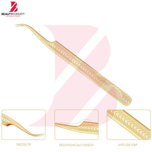 Pinzas para Pestañas Doradas, Pinzas de Punta Fina Curvada a 90 Grados, Pinzas de Volumen con Mango Antideslizante Decorativo, Herramientas para Extensión de Pestañas - Product Image 2