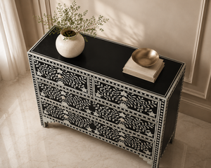 Aparador Decorativo de Madera con Incrustaciones de Hueso, Mesa Auxiliar con Patrón Floral, Mueble para Sala de Estar u Hotel - Product Image 5