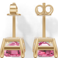 Heerani Jewels Damen-Verlobungs-Ohrstecker mit Rosa Saphir im Smaragdschliff, Vergoldetes 925 Sterling Silber, Solitär-Edelstein