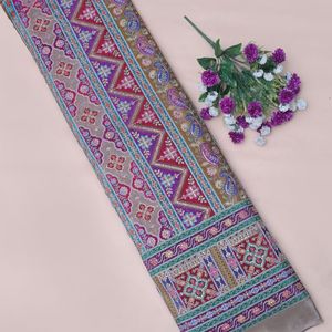 Tissu en crêpe léger brodé floral doré antique de 54 pouces avec bordure Daman pour Kurtis, tuniques, robes Anarkali et ensembles de costumes - Product Image 3