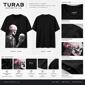 Men's Regular Black T-Shirt with <b>Skull</b> Pattern Digital Print O-Neck Short Sleeve Hip Hop Style 100% Cotton Front Logo - Product Image 2