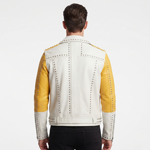Men Fashion <b>Studded</b> Leather Jacket Men's Long Sleeve Leather <b>Studded</b> Jackets Mens Leather <b>Studded</b> Jacket With Pockets - Product Image 2