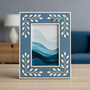 Cadre photo décoratif en os bleu incrusté, design artisanal fait main - Product Image 1
