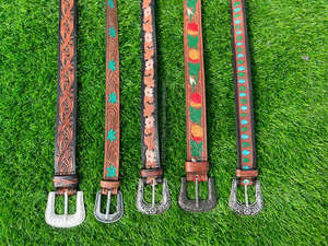 Cinturones florales pintados a mano y mecanizados a mano, cinturones unisex de cuero auténtico hechos a mano, novedad - Product Image 5