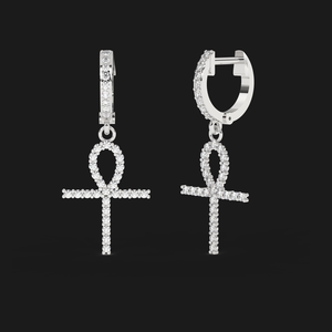 Luxury Moissanite Ankh Cross Hoop Earrings 925 <b>Sterling</b> <b>Silver</b> Pave Dangle Earrings Elegant Fine Jewelry Gift for Women Style - Product Image 1