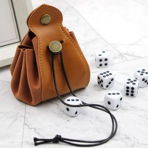 Leather <b>Dice</b> Bag With Drawstring Closure Handmade Brown Classic Style For Game Use 7pcs White <b>Dice</b> Included - Product Image 4