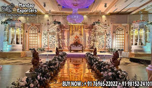 แผงไม้แกะสลักสีขาวคลาสสิกสำหรับเวทีงานแต่งงาน ฉากหลังงานแต่งงานธีมพระพิฆเนศสุดหรู ขายส่งแผงมันดาปงานแต่งงานฮินดู สหรัฐอเมริกา - Product Image 6