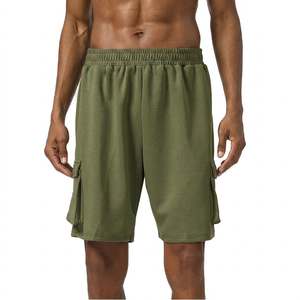 Shorts cargo gris uni pour homme, taille élastique, taille mi-haute, respirant, en coton, décontracté, avec poches latérales - Product Image 3