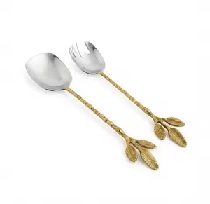 Ensemble de couverts de qualité supérieure en bambou doré, design élégant, fourchette et cuillère, finition miroir haute brillance, passe au lave-vaisselle, couverts modernes - Product Image 6