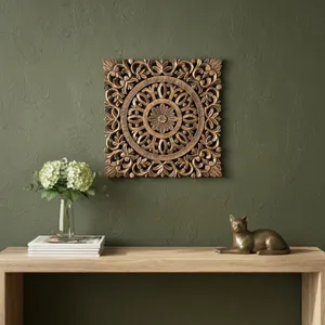 Panel de Arte Mural de Madera Dorado Cepillado, Decoración de Pared Floral Artesanal Estilo Campestre Francés, Decoración Colgante Enmarcada - Product Image 5