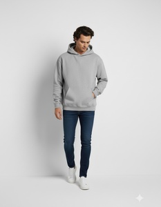 Men's Oversized Pullover <b>Hoodie</b> <b>Grey</b> Cotton Fleece Kangaroo Pocket Drawstring-Free Casual Streetwear Winter Sweatshirt - Product Image 1