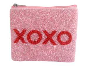 Porte-monnaie rectangulaire rose fait main avec perles XOXO, cadeau artisanal pour la Saint-Valentin - Product Image 1