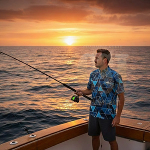 Chemises de pêche à manches courtes en polyester, grande taille, sportswear, impression intégrale personnalisée de haute qualité avec logo. - Product Image 5