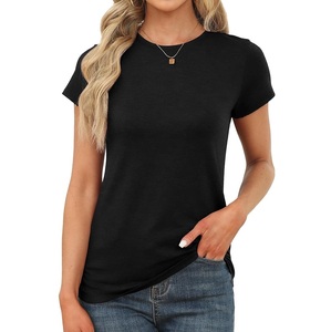 Women's Black Crew Neck Short Sleeve T-<b>Shirt</b> <b>Slim</b> <b>Fit</b> Casual Solid Color 100% Cotton Jersey Fabric Breathable All Seasons Wear - Product Image 1