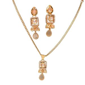 Ensemble collier et boucles d'oreilles longues en laiton |   Ensemble de colliers classiques avec placage en rhodium/platine |   Bijoux Cadeaux pour Femmes - Product Image 2