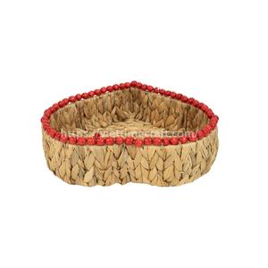 Heart Shape Water Hyacinth Tray Multi-Purpose Serving and Storage Beaded Edge <b>Valentine</b> Handicraft Popular Serving Tray - Product Image 5