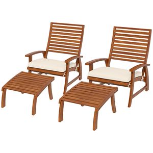 Set da Esterno in Legno di Acacia a 4 Pezzi con Cuscini Color Crema e Poggiapiedi Resistenti alle Intemperie per il Massimo Relax - Product Image 1