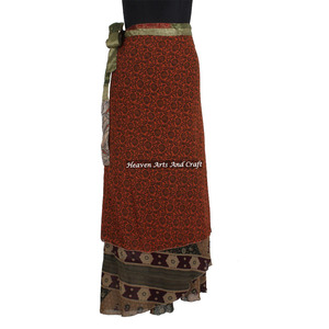Falda larga envolvente 2026 - Falda larga envolvente de seda estilo Bollywood - Ropa de disfraz indio - Falda envolvente al por mayor de seda mágica reversible de 2 capas - Product Image 6