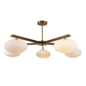 Mid Century Modern Brass Ceiling Light White Geometric Shade Indoor Living Room Fixture Remote <b>Controlled</b> - Product Image 4