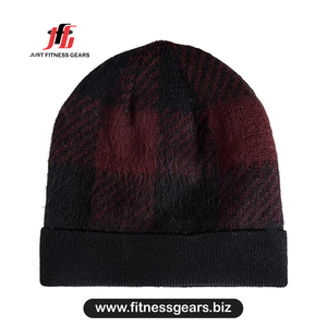 Beanie Hat Checkered <b>Pattern</b> Red <b>Knitted</b> Winter Cap Unisex Adult 56-58cm Casual Wear - Product Image 2