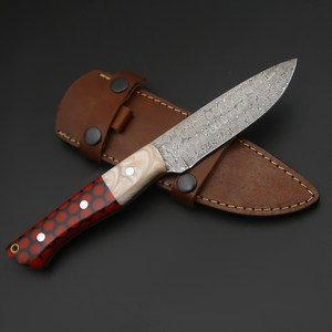 Cuchillo de Hoja Fija de Acero de Damasco, Espiga Completa, para Caza y Desollado, OEM, Industrial, para Camping y Exteriores, con Funda - Product Image 4