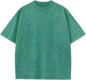 T-shirt vert délavé à l'acide pour homme, coupe ample vintage en coton épais, style streetwear - Product Image 1